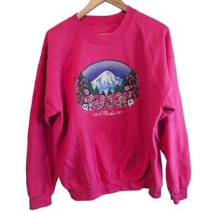 Vintage Alaska Sweatshirt Womens 2X Pink Floral 90s Pullover Granny Bright Retro